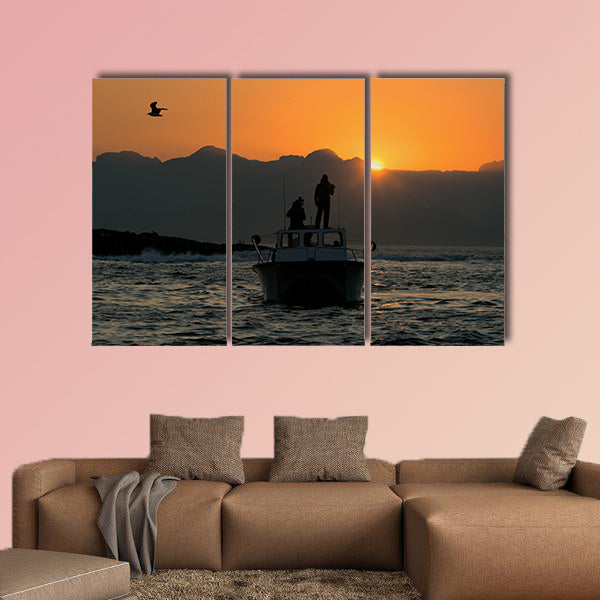 Boating at sunset in Atlantic ocean, South Africa Multi panel canvas wall art