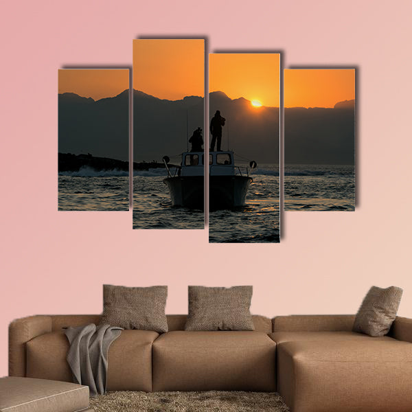 Boating at sunset in Atlantic ocean, South Africa Multi panel canvas wall art