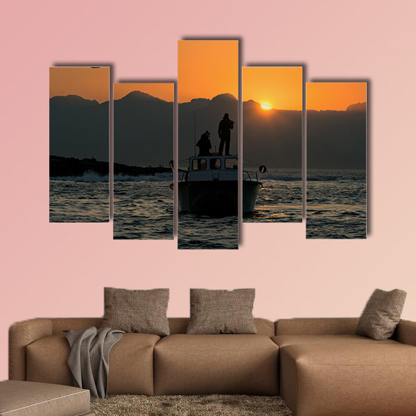 Boating at sunset in Atlantic ocean, South Africa Multi panel canvas wall art