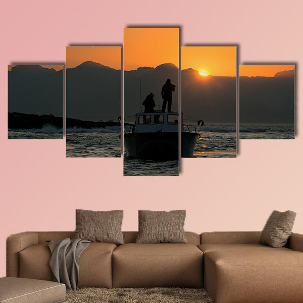 Boating at sunset in Atlantic ocean, South Africa Multi panel canvas wall art
