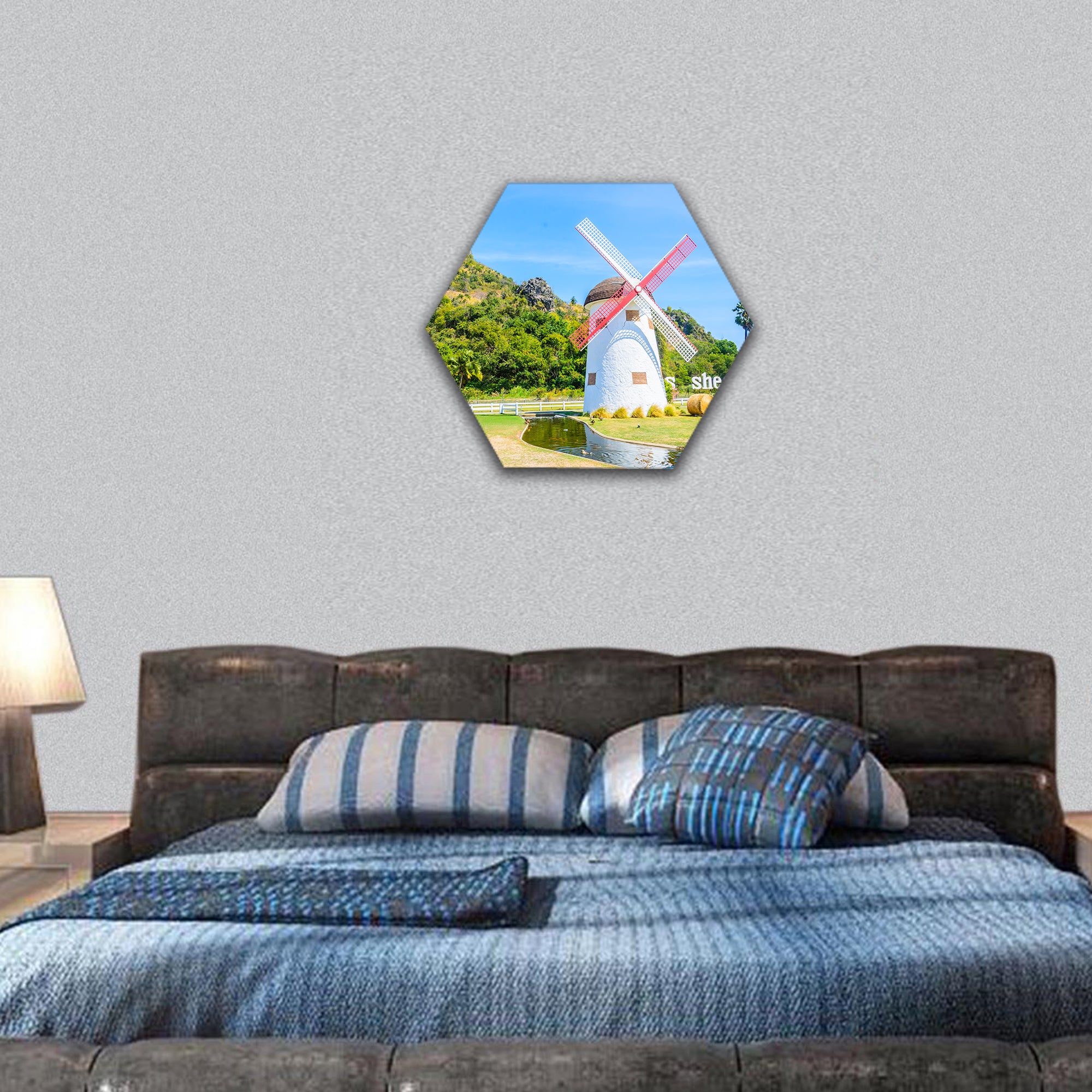 Windmill hexagonal canvas wall art