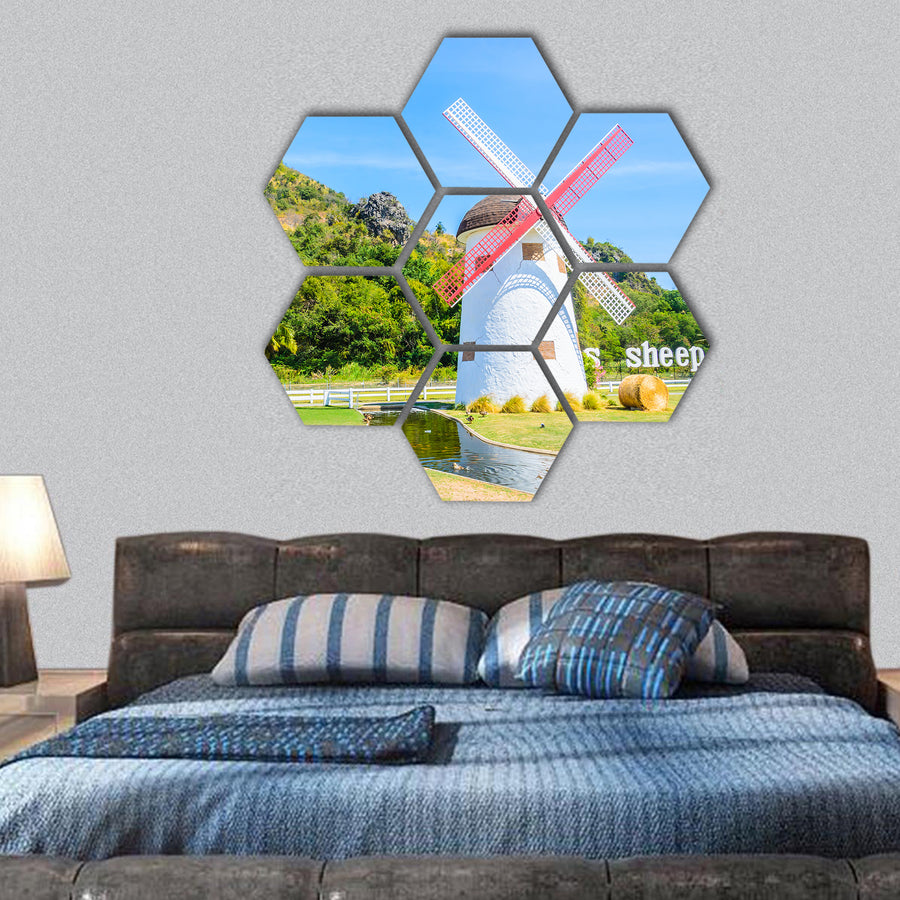 Windmill hexagonal canvas wall art