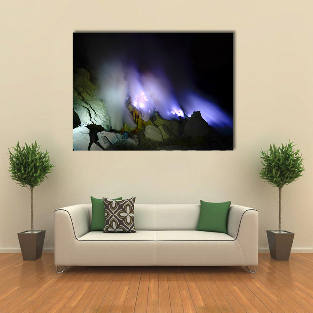 Kawah Ijen volcano, East Java - blue sulfur flames multi panel canvas wall art