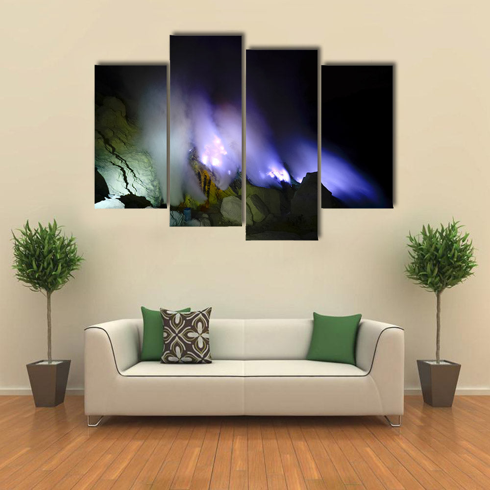 Kawah Ijen volcano, East Java - blue sulfur flames multi panel canvas wall art