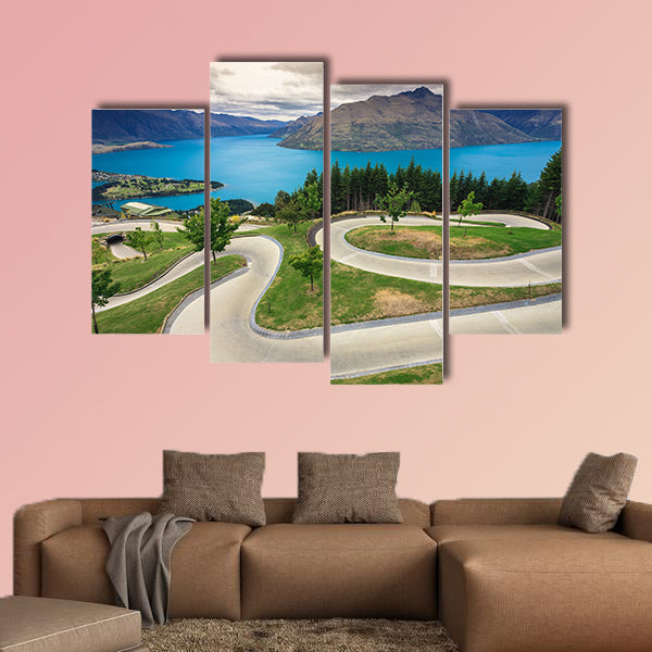 Luge track with beautiful lake and mountain at Skyline, canvas wall art