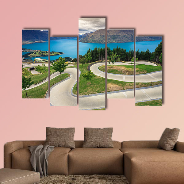Luge track with beautiful lake and mountain at Skyline, canvas wall art