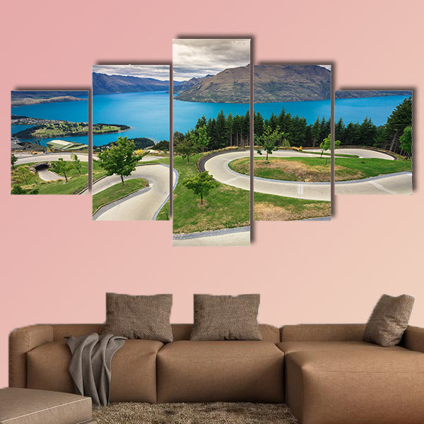 Luge track with beautiful lake and mountain at Skyline, Queenstown, wall art