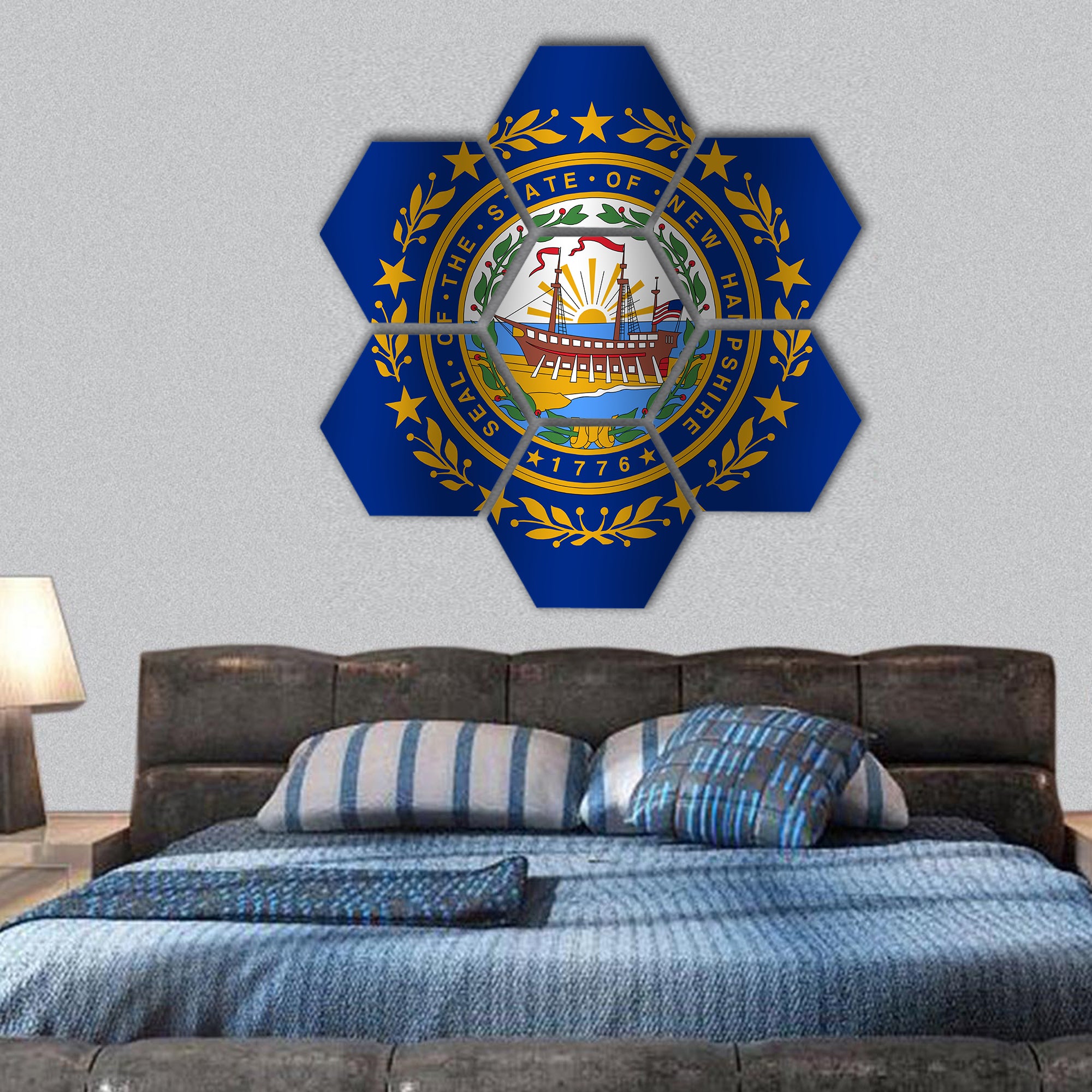 Waving New Hampshire State Flag hexagonal canvas wall art