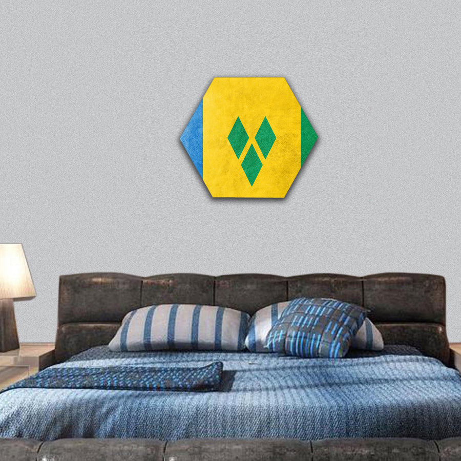 Saint Vincent and Grenadines Flag painted on leather texture hexagonal canvas wall art