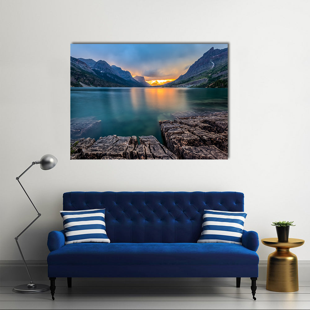 Sunset at St Mary Lake, Glacier national park, MT multi panel canvas wall art