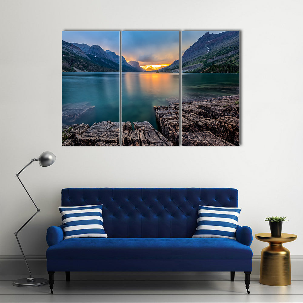 Sunset at St Mary Lake, Glacier national park, MT multi panel canvas wall art