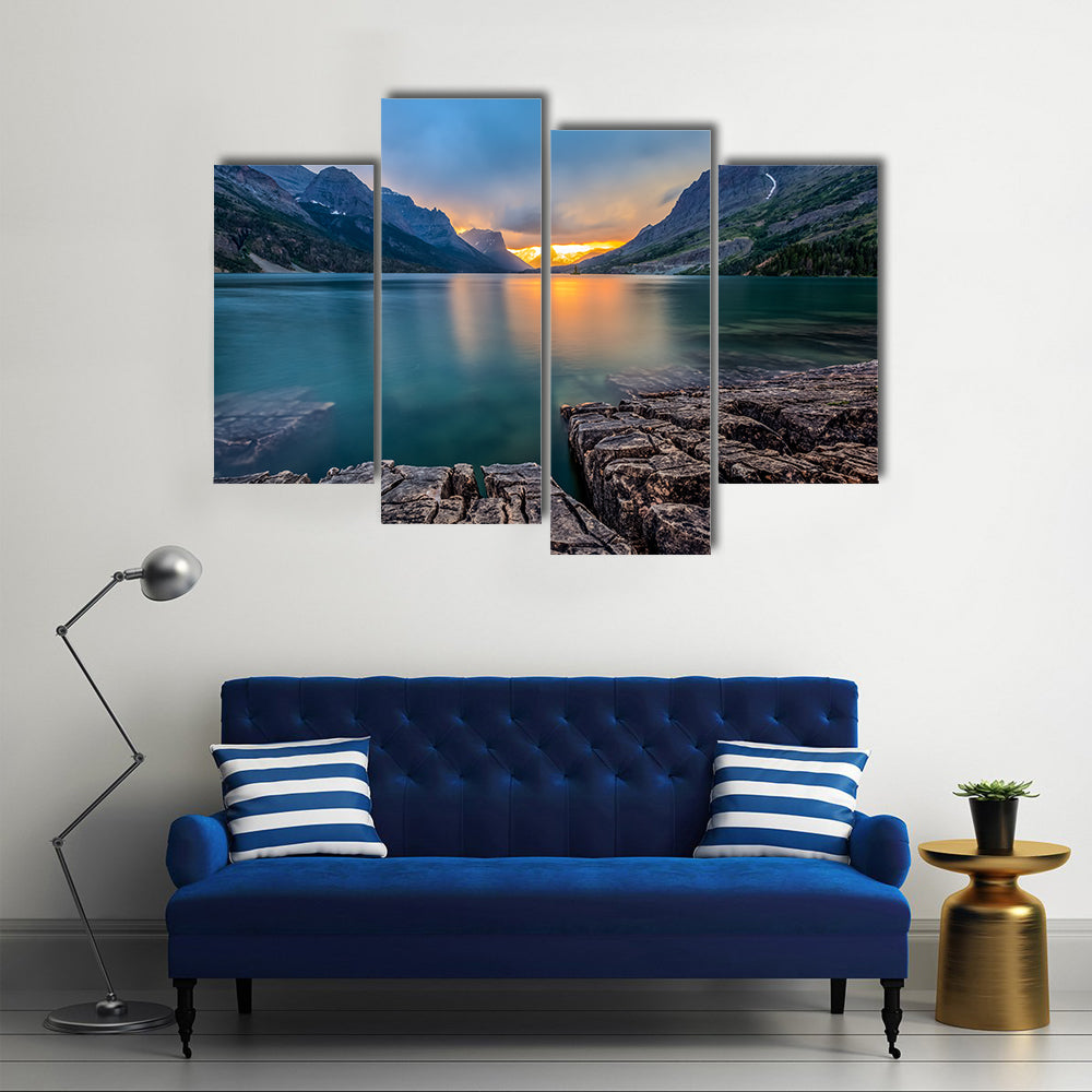 Sunset at St Mary Lake, Glacier national park, MT multi panel canvas wall art