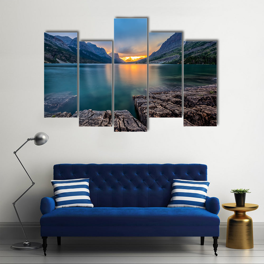 Sunset at St Mary Lake, Glacier national park, MT multi panel canvas wall art