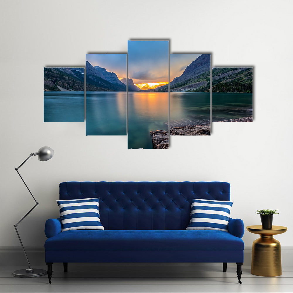 Sunset at St Mary Lake, Glacier national park, MT multi panel canvas wall art