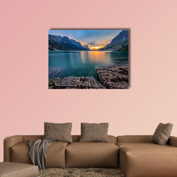 Sunset at St Mary Lake, Glacier national park, MT multi panel canvas wall art
