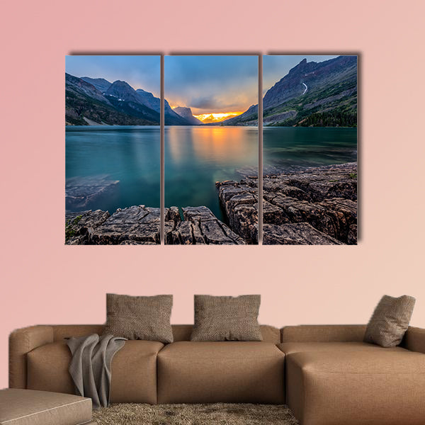 Sunset at St Mary Lake, Glacier national park, MT multi panel canvas wall art