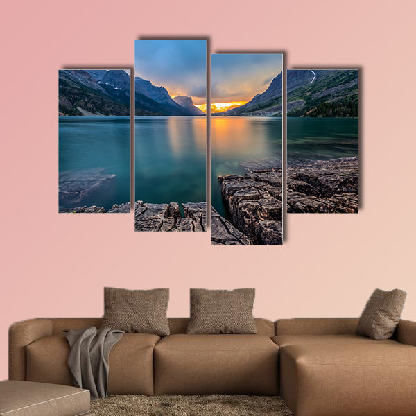 Sunset at St Mary Lake, Glacier national park, MT multi panel canvas wall art
