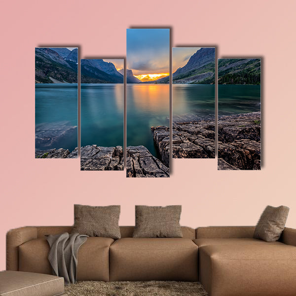 Sunset at St Mary Lake, Glacier national park, MT multi panel canvas wall art