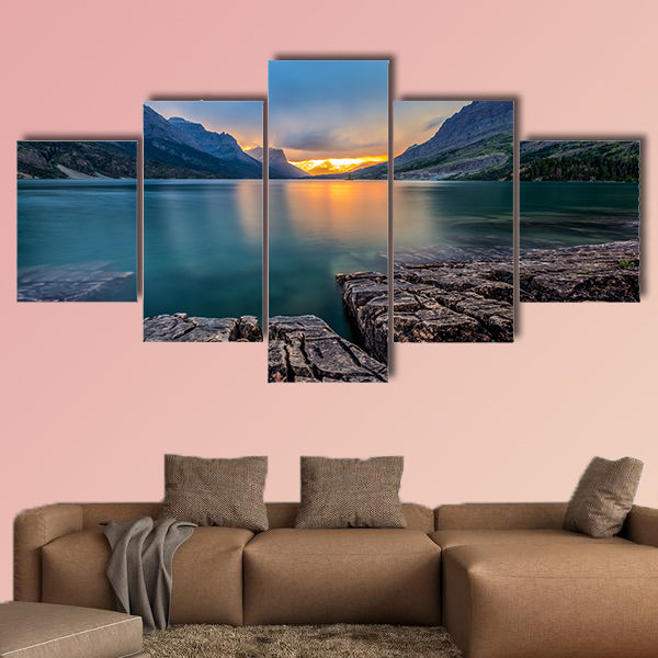 Sunset at St Mary Lake, Glacier national park, MT multi panel canvas wall art