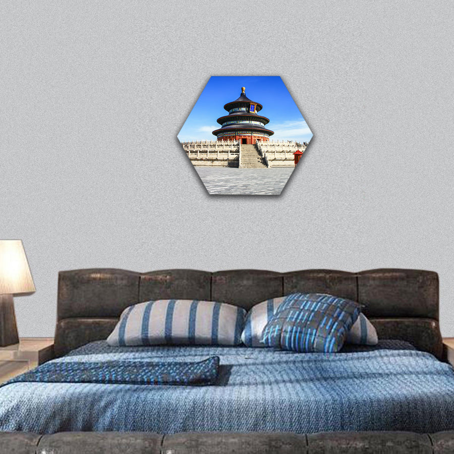 temple of heaven with blue sky, Beijing, China hexagonal canvas wall art