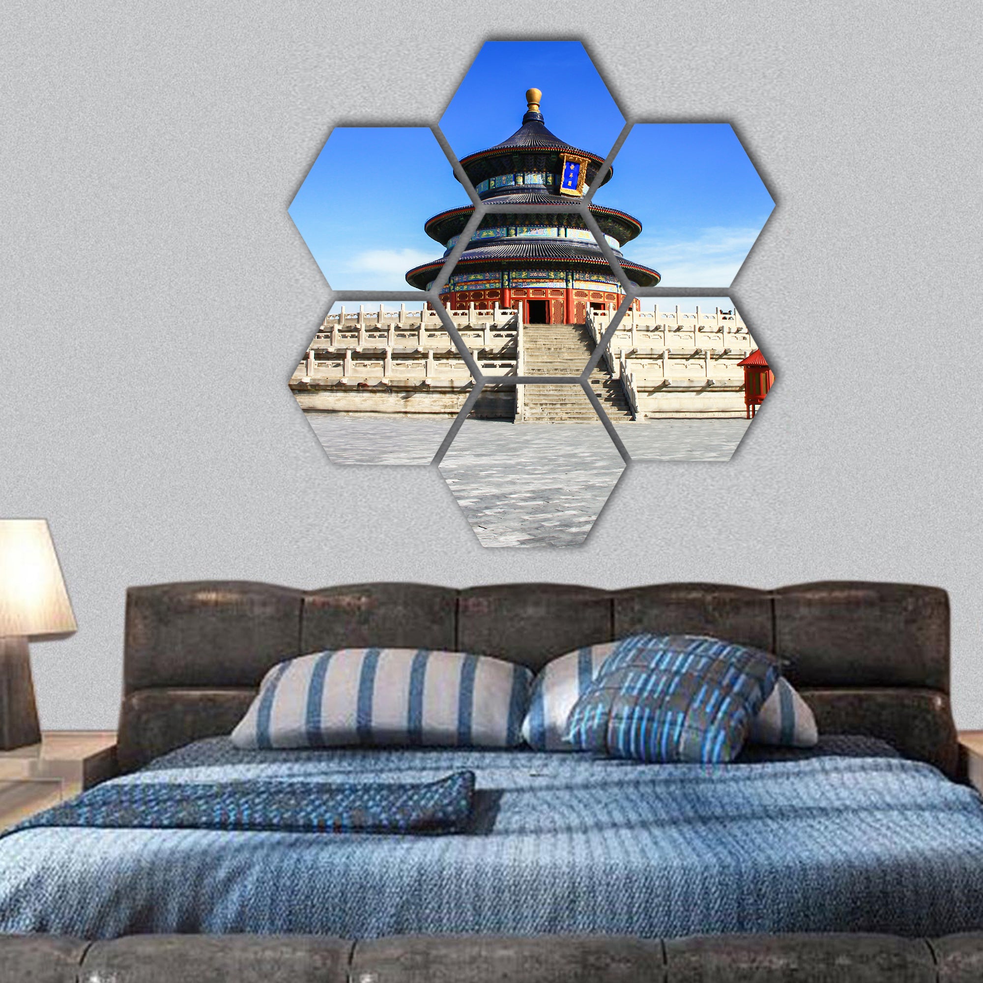 temple of heaven with blue sky, Beijing, China hexagonal canvas wall art