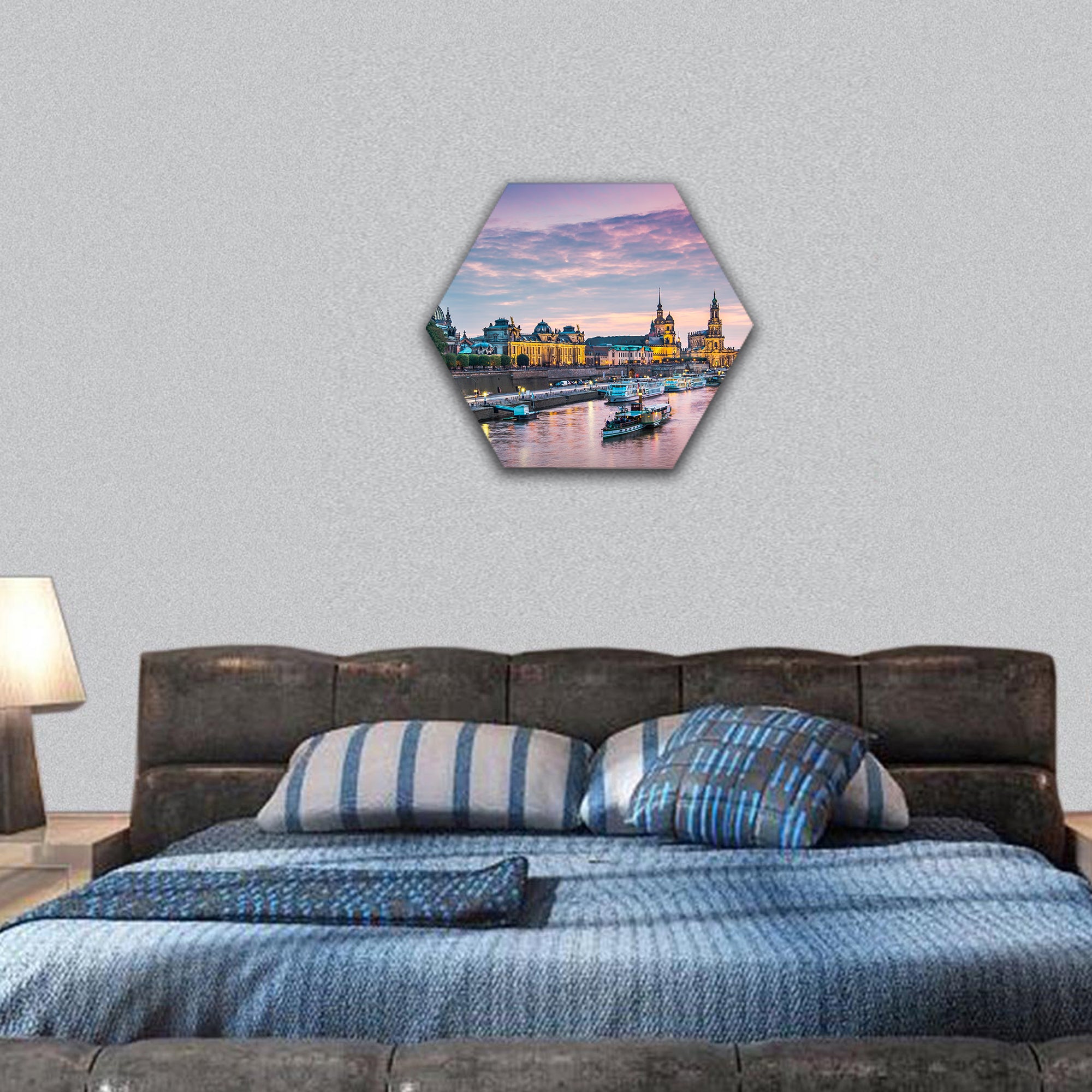 Dresden, Germany above the Elbe River hexagonal canvas wall art