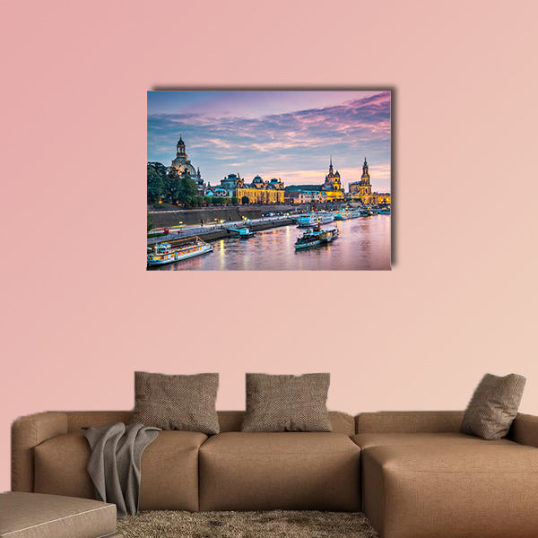 Dresden, Germany above the Elbe River multi panel canvas wall art