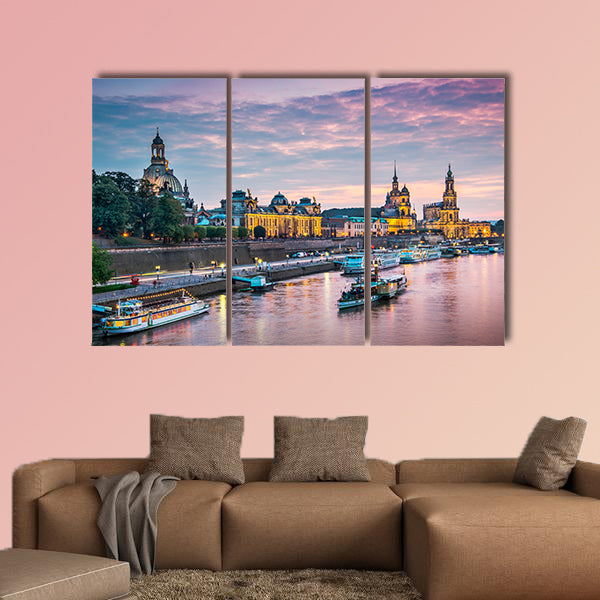 Dresden, Germany above the Elbe River multi panel canvas wall art