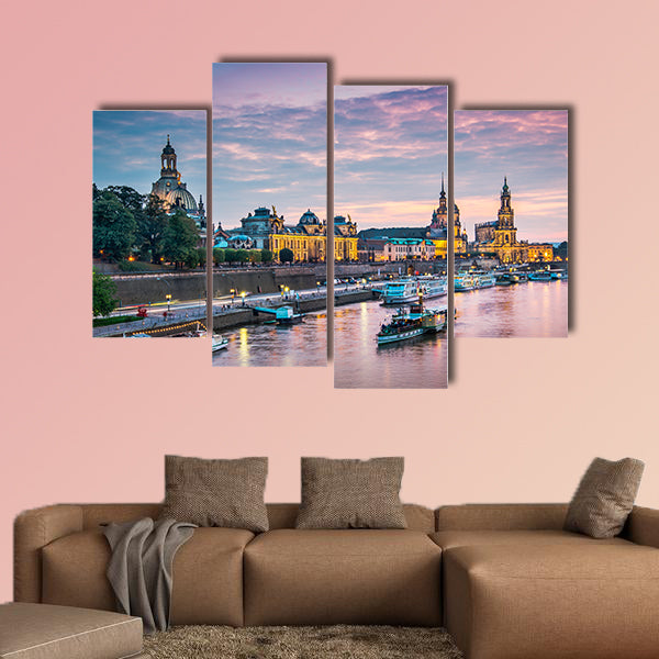 Dresden, Germany above the Elbe River multi panel canvas wall art