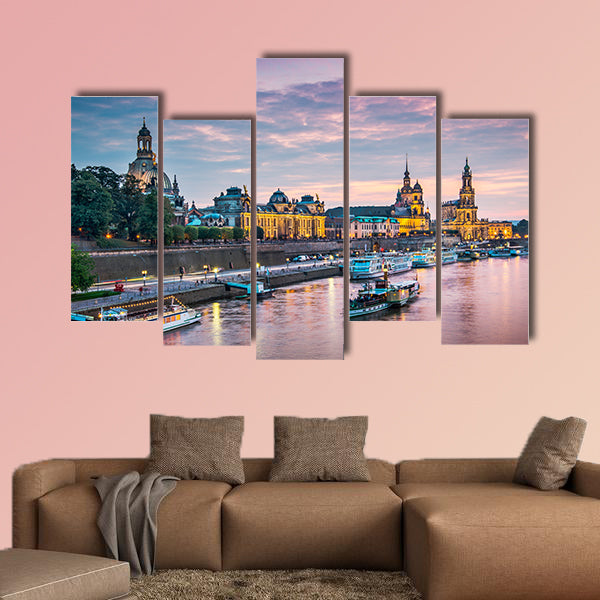 Dresden, Germany above the Elbe River multi panel canvas wall art