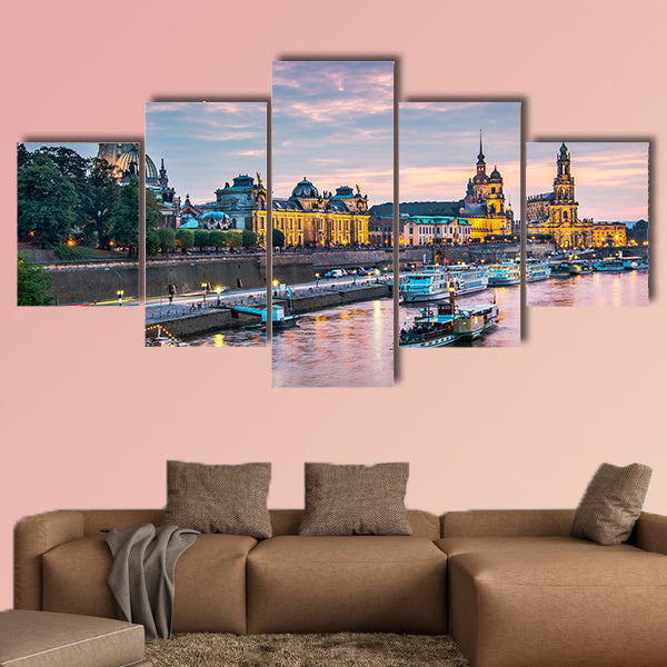 Dresden, Germany above the Elbe River multi panel canvas wall art