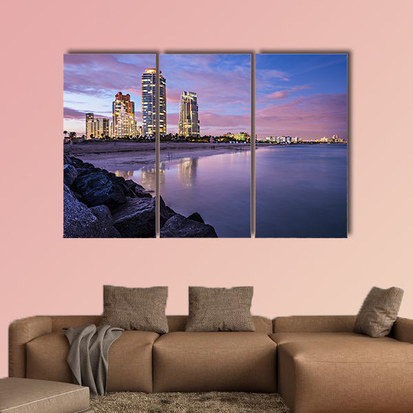 Miami, Florida at South Beach Multi panel canvas wall art