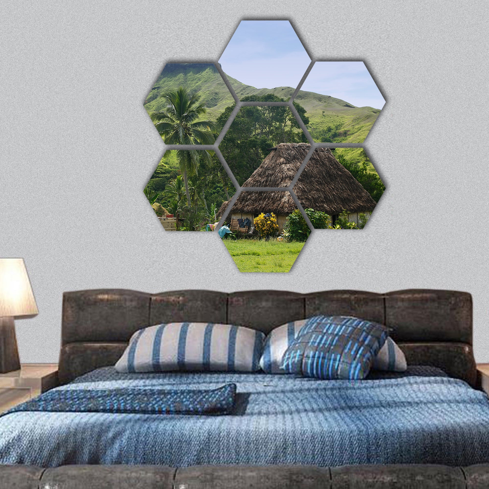 Traditional houses of Navala village, Viti Levu island hexagonal canvas wall art