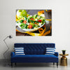 Fitness Mixed greens, tomatos, diet cheese, olive oil and spices for healthy lifestyle concept, Multi panel canvas wall art