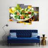 Fitness Mixed greens, tomatos, diet cheese, olive oil and spices for healthy lifestyle concept, Multi panel canvas wall art