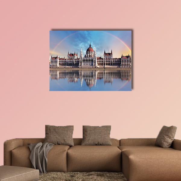 Parliament with reflection in Danube multi panel canvas wall art