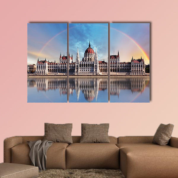 Parliament with reflection in Danube multi panel canvas wall art