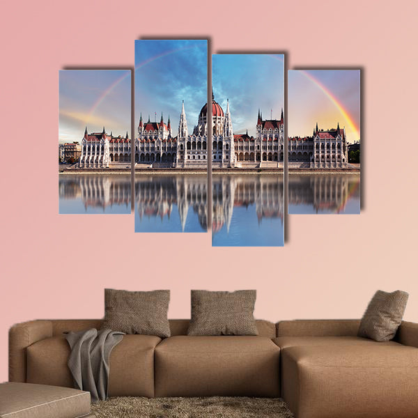 Parliament with reflection in Danube multi panel canvas wall art