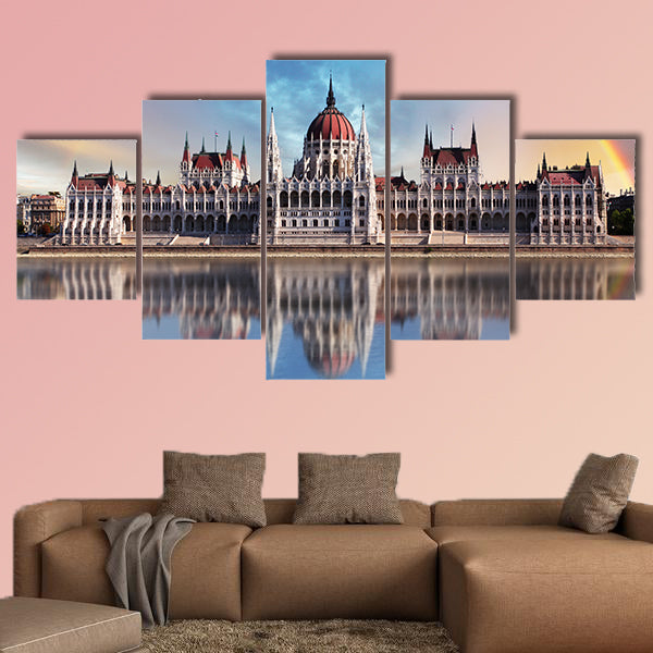 Parliament with reflection in Danube multi panel canvas wall art