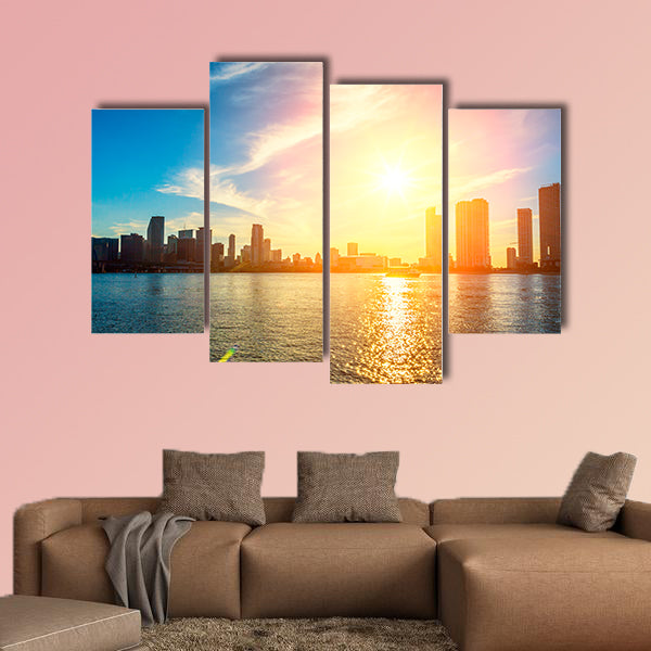 Miami Florida, sunset with colorful illuminated business wall art