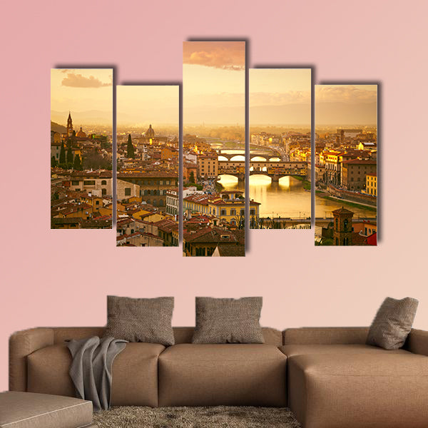  Sunset view of bridge Ponte Vecchio, Florence, Italy multi panel canvas wall art