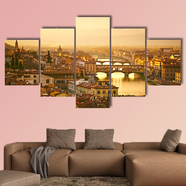  Sunset view of bridge Ponte Vecchio, Florence, Italy multi panel canvas wall art