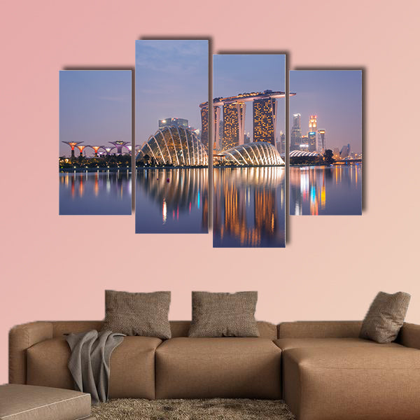 Night view of Singapore skyline, including Gardens by the Bay wall art