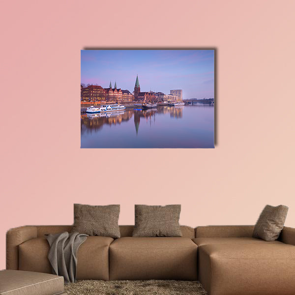 Bremen City by river at sunset, Germany multi panel canvas wall art