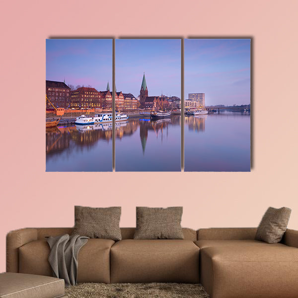 Bremen City by river at sunset, Germany multi panel canvas wall art