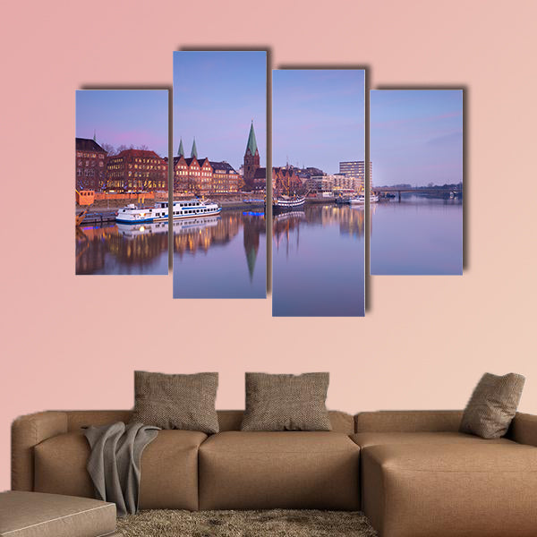 Bremen City by river at sunset, Germany multi panel canvas wall art