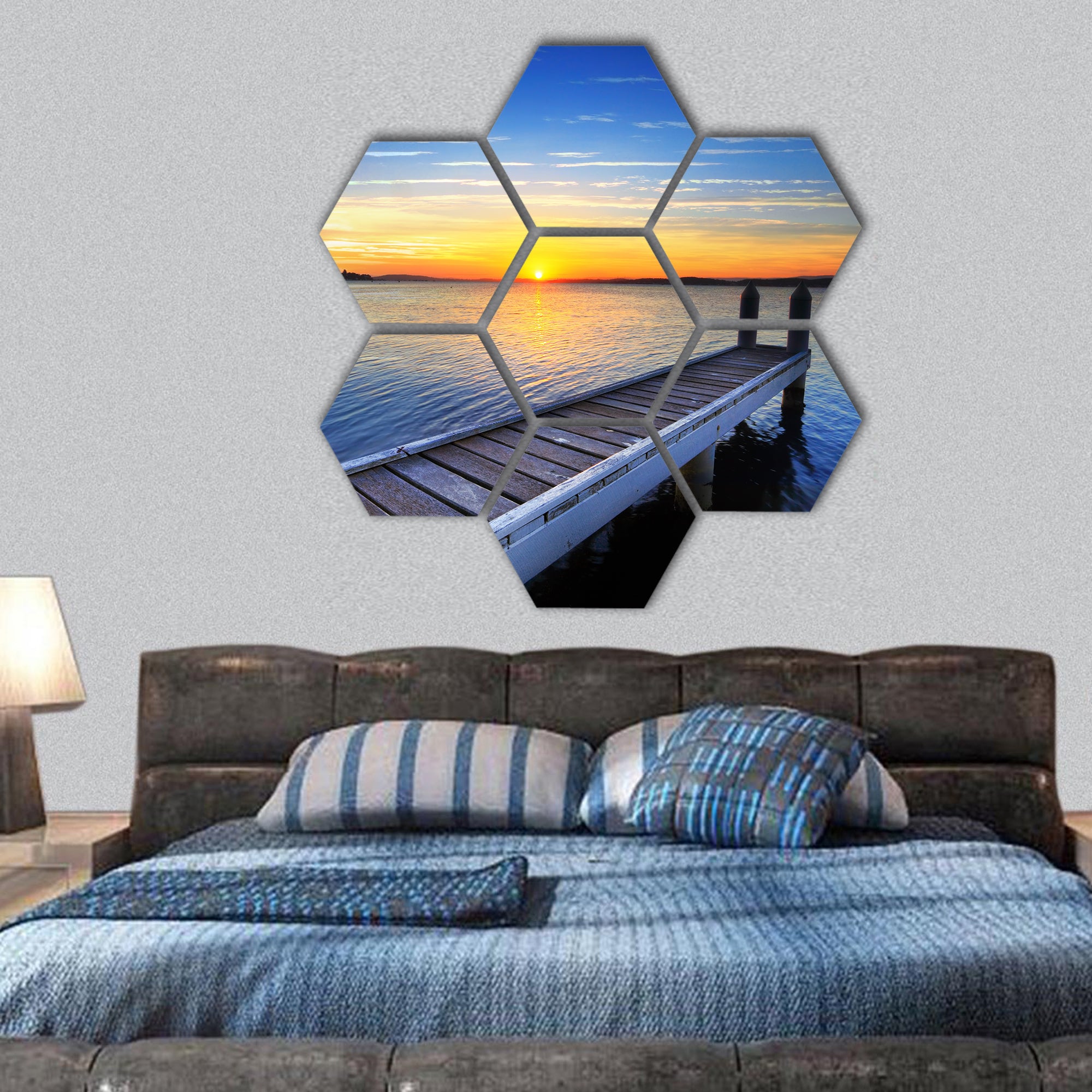Belmont, at Lake Macquarie on summer afternoon hexagonal canvas wall art