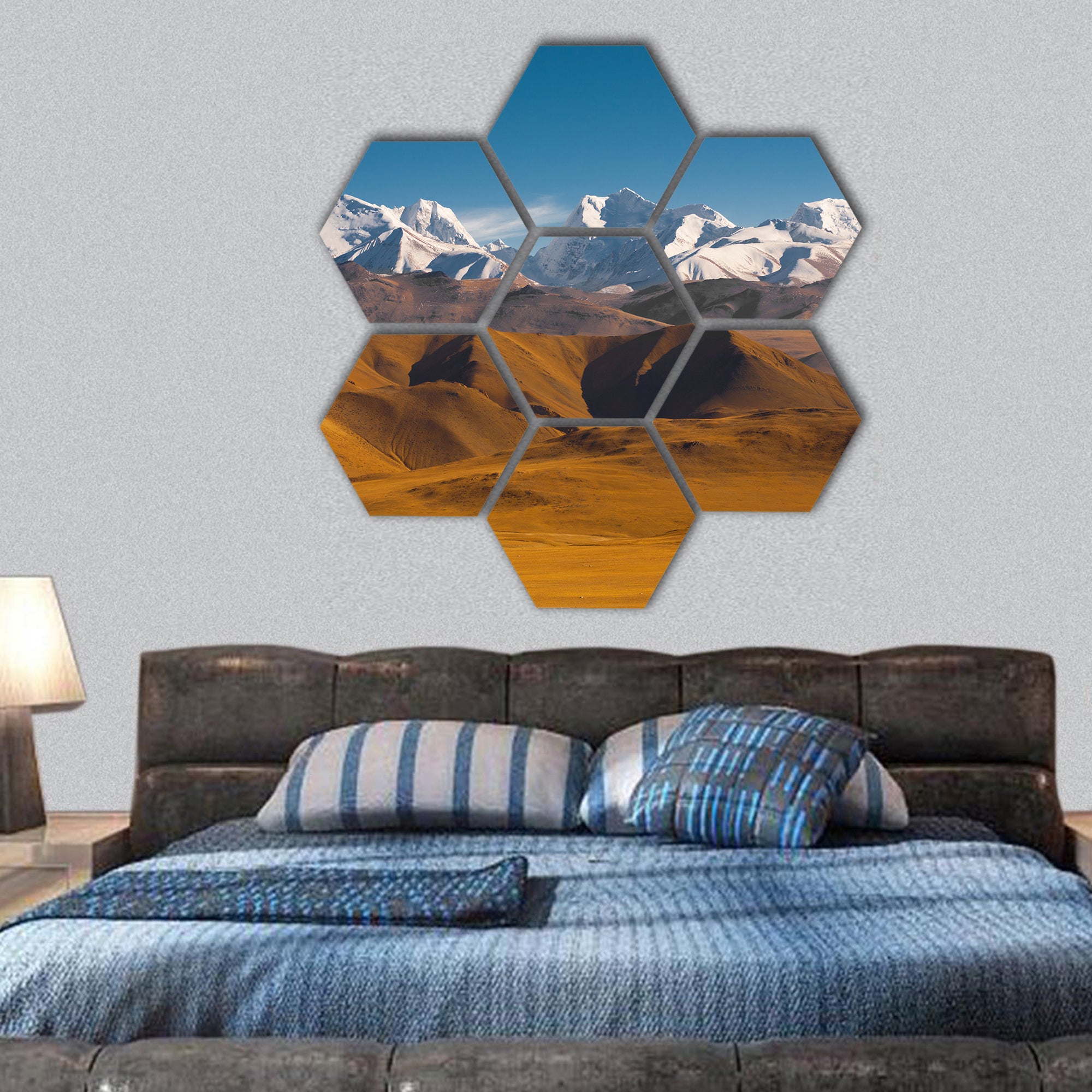 Peaks of the Himalayas poke hexagonal canvas wall art