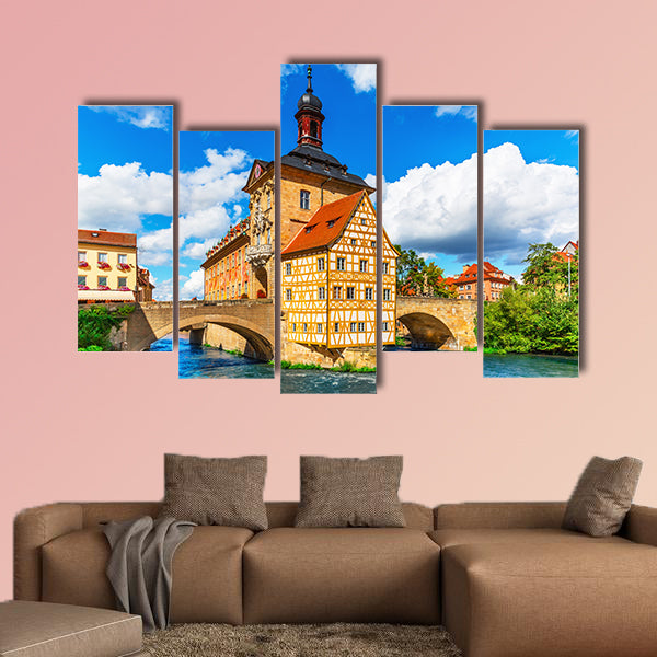 Scenic summer view of the Old Town in Bamberg, Germany multi panel canvas wall art