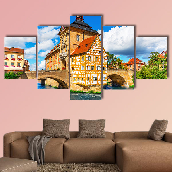Scenic summer view of the Old Town in Bamberg, Germany multi panel canvas wall art